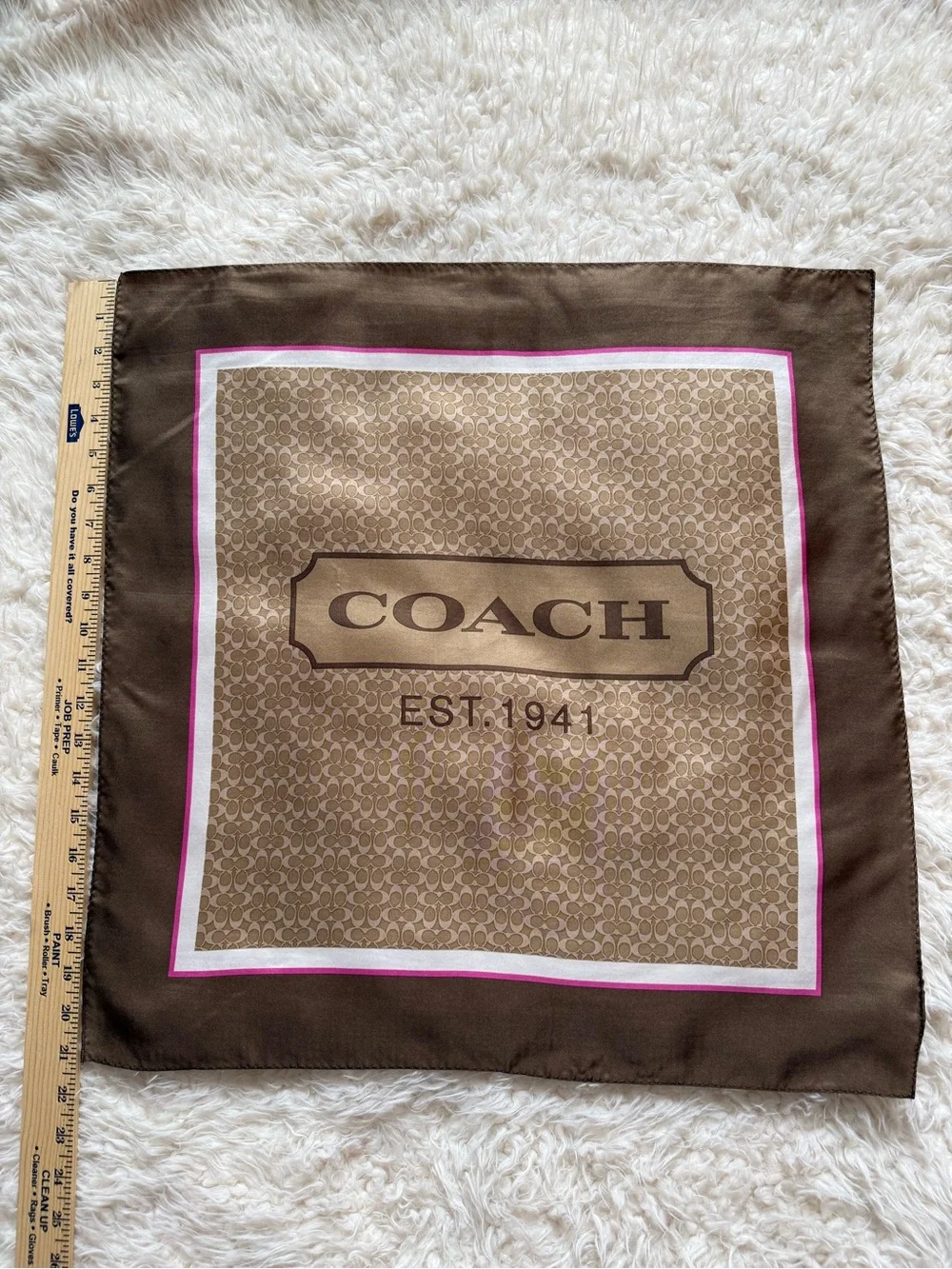 Coach Brown and Pink Logo Silk Square Scarf